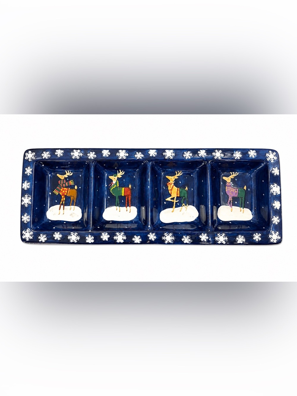 Certified International Rebecca Ruegger Christmas Reindeer Divided Serving Tray